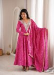 RICH LOOK RAYON MIRROR EMBROIDERY WORK GOWN BOTTOM WITH DUPATTA PINK