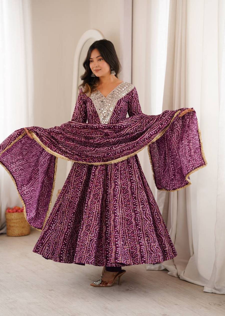 RICH LOOK RAYON MIRROR EMBROIDERY WORK GOWN BOTTOM WITH DUPATTA FESTIVE WEAR WHOLESALE PRICE ETHNIC GARMENT (5)