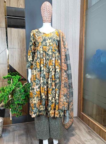 RICH LOOK RAYON SLUB PRINTED WORK TOP BOTTOM WITH DUPATTA MULTI
