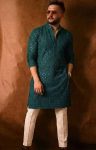RICH LOOK RAYON THREAD SEQUENCE WORK MEN'S KURTA PAYJAMA MORPICH