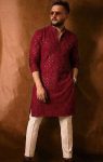 RICH LOOK RAYON THREAD SEQUENCE WORK MEN'S KURTA PAYJAMA RED