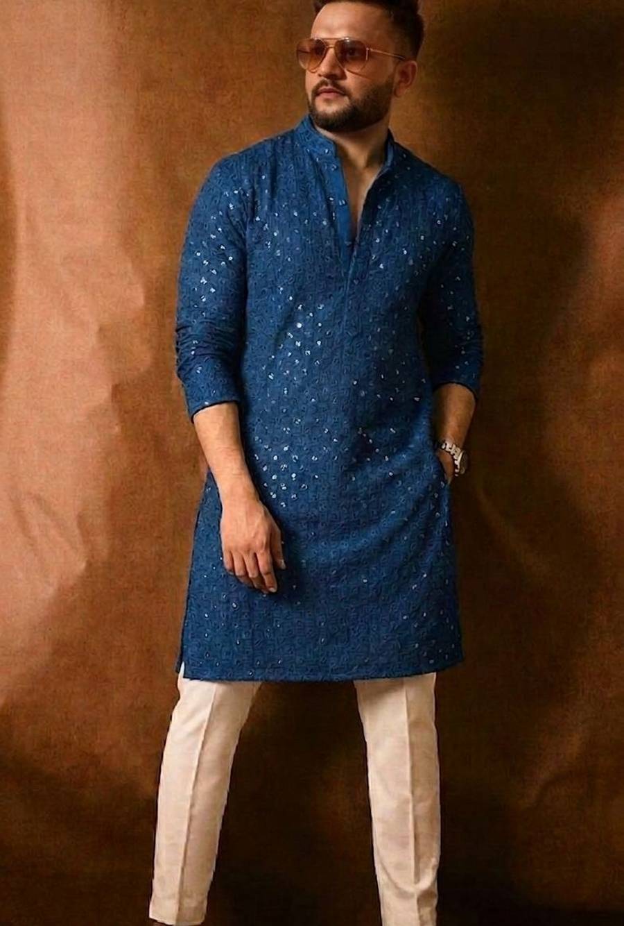 RICH LOOK RAYON THREAD SEQUENCE WORK MEN'S KURTA PAYJAMA FESTIVE WEAR WHOLESALE PRICE ETHNIC GARMENT (8)