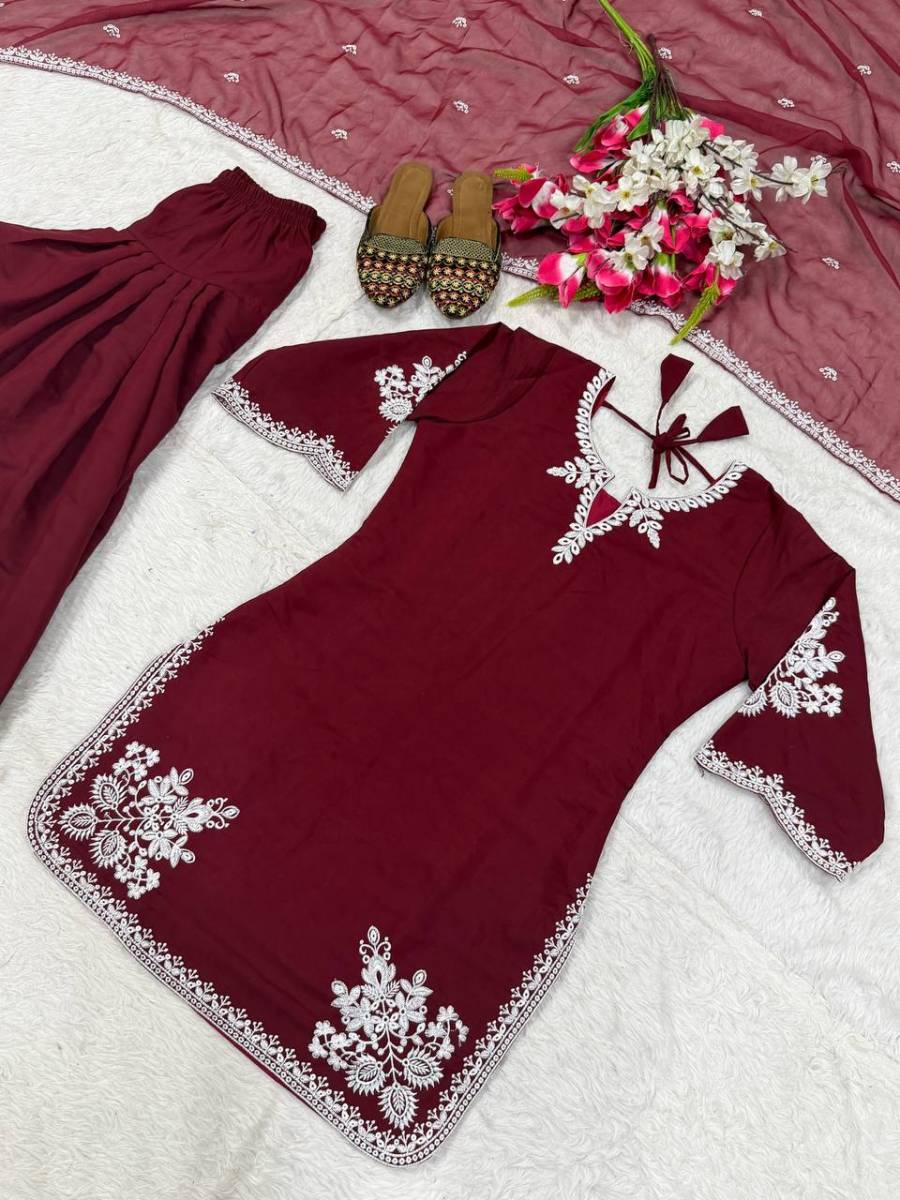 RICH LOOK ROMAN COTTON EMBROIDERY WORK TOP PATIYALA WITH DUPATTA FESTIVE WEAR WHOLESALE PRICE ETHNIC GARMENT (1)