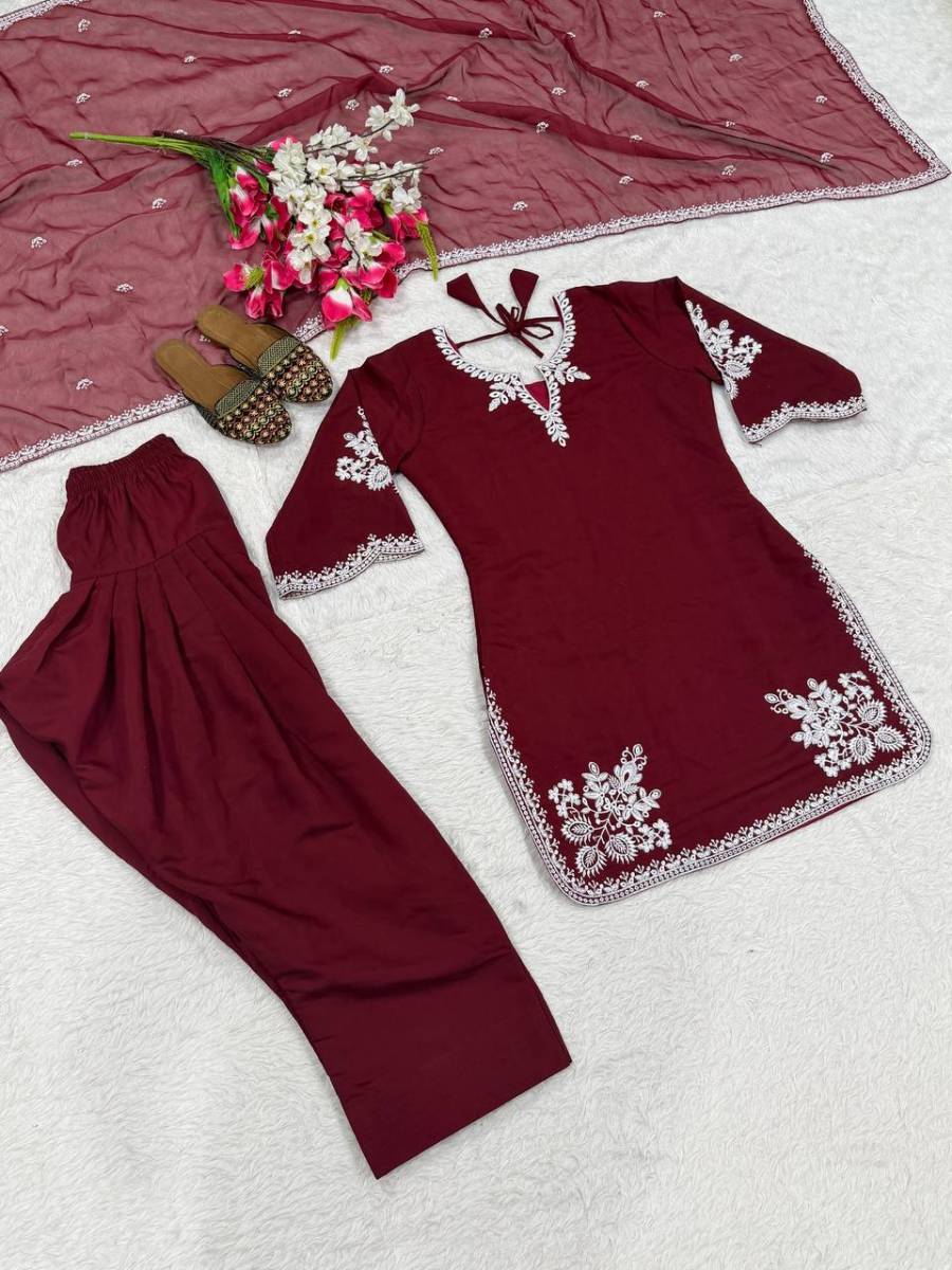 RICH LOOK ROMAN COTTON EMBROIDERY WORK TOP PATIYALA WITH DUPATTA FESTIVE WEAR WHOLESALE PRICE ETHNIC GARMENT (10)