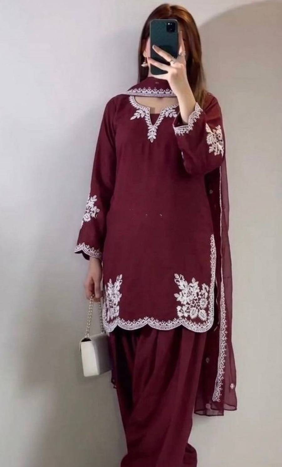 RICH LOOK ROMAN COTTON EMBROIDERY WORK TOP PATIYALA WITH DUPATTA FESTIVE WEAR WHOLESALE PRICE ETHNIC GARMENT (4)