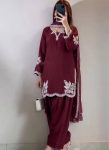 RICH LOOK ROMAN COTTON EMBROIDERY  WORK TOP PATIYALA WITH DUPATTA MAROON