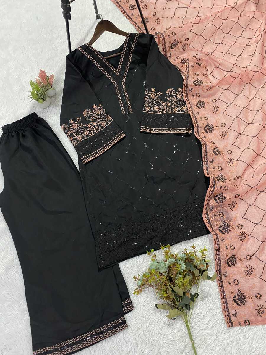 RICH LOOK ROMAN SEQUENCE EMBROIDERY WORK TOP PALAZZO WITH DUPATTA FESTIVE WEAR WHOLESALE PRICE ETHNIC GARMENT (1)