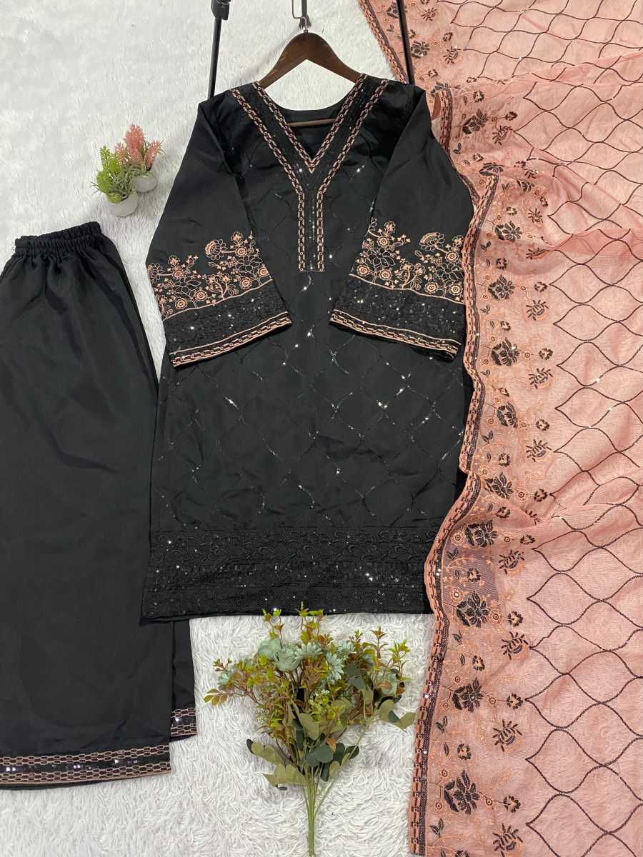 RICH LOOK ROMAN SEQUENCE EMBROIDERY WORK TOP PALAZZO WITH DUPATTA FESTIVE WEAR WHOLESALE PRICE ETHNIC GARMENT (26)