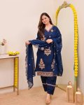 RICH LOOK ROMAN SILK EMBROIDERY SEQUENCE WORK TOP BOTTOM WITH DUPATTA FESTIVE WEAR WHOLESALE PRICE ETHNIC GARMENT (6)