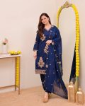 RICH LOOK ROMAN SILK EMBROIDERY SEQUENCE WORK TOP BOTTOM WITH DUPATTA BLUE