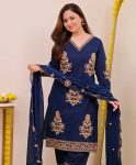 RICH LOOK ROMAN SILK EMBROIDERY SEQUENCE WORK TOP BOTTOM WITH DUPATTA FESTIVE WEAR WHOLESALE PRICE ETHNIC GARMENT (6)