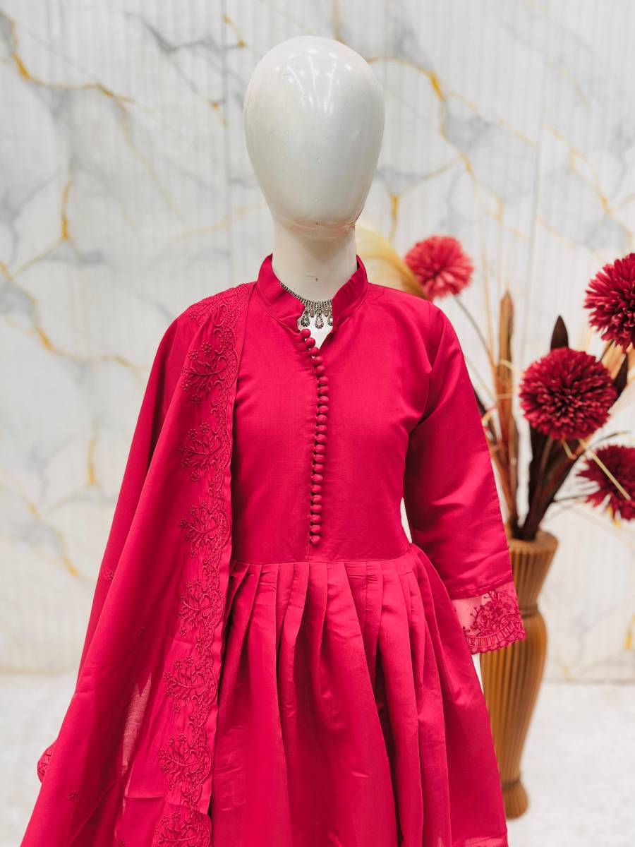 RICH LOOK ROMAN SILK EMBROIDERY WORK GOWN BOTTOM WITH DUPATTA FESTIVE WEAR WHOLESALE PRICE ETHNIC GARMENT (4)