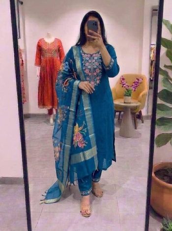 RICH LOOK ROMAN SILK EMBROIDERY WORK TOP BOTTOM WITH DUPATTA RAMA