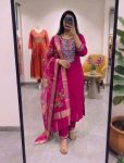 RICH LOOK ROMAN SILK EMBROIDERY WORK TOP BOTTOM WITH DUPATTA PINK