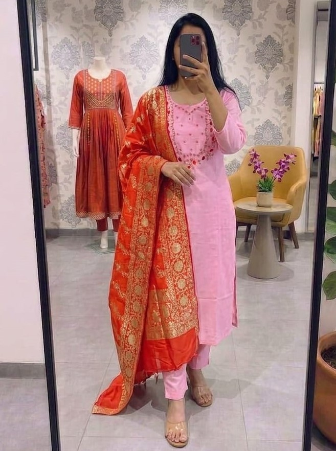 RICH LOOK ROMAN SILK HANDWORK TOP BOTTOM WITH DUPATTA FESTIVE WEAR WHOLESALE PRICE ETHNIC GARMENT (1)