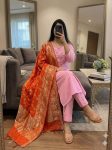 RICH LOOK ROMAN SILK HANDWORK TOP BOTTOM WITH DUPATTA FESTIVE WEAR WHOLESALE PRICE ETHNIC GARMENT (1)