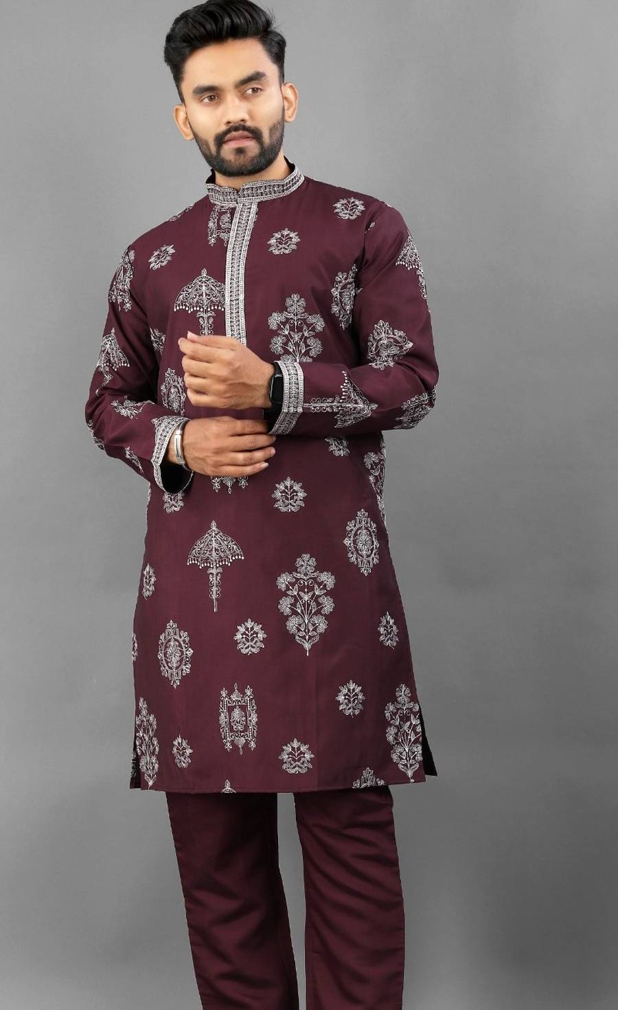 RICH LOOK RUSSIAN SILK EMBROIDERY WORK MEN'S KURTA PAYJAMA FESTIVE WEAR WHOLESALE PRICE ETHNIC GARMENT (10)