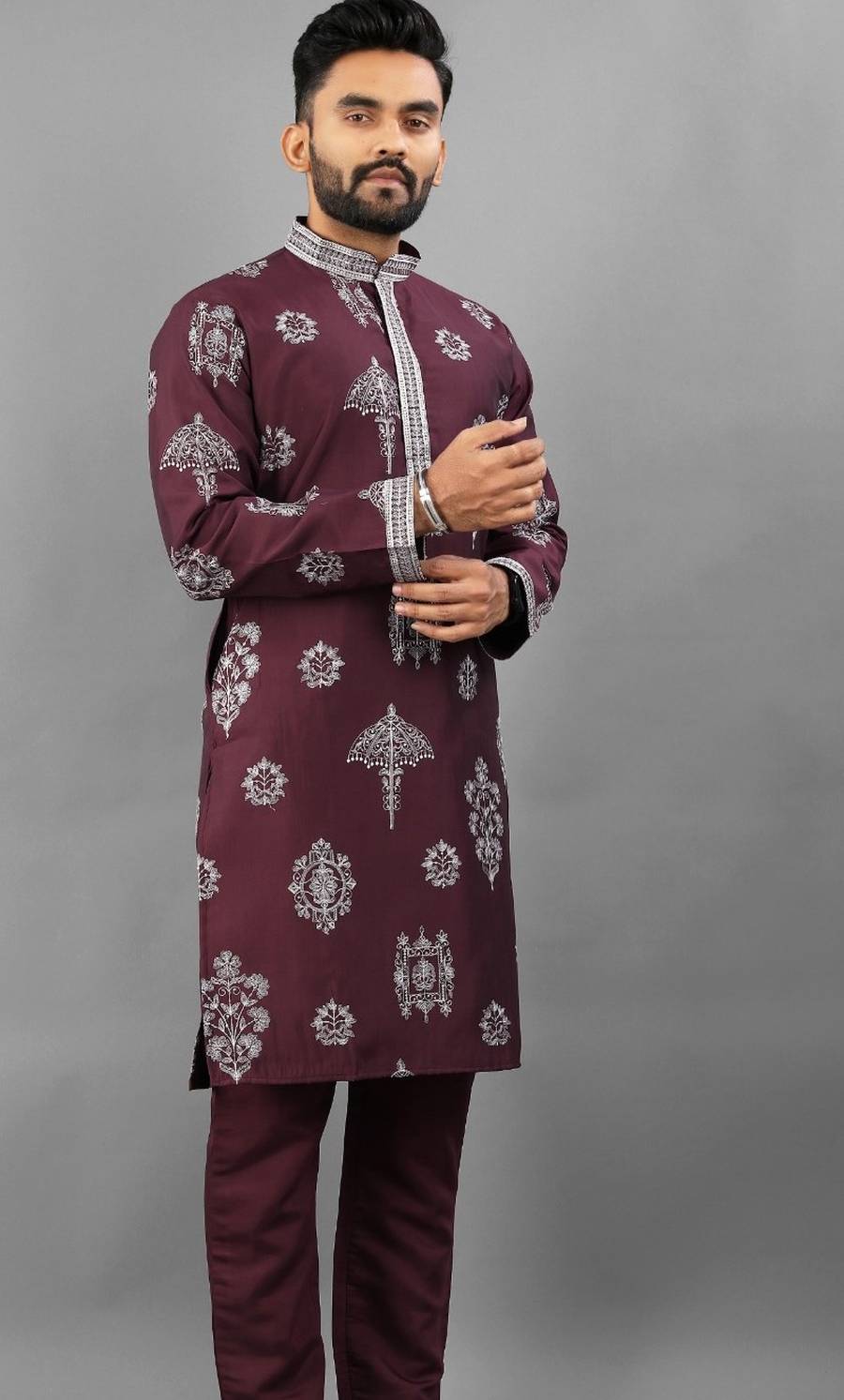 RICH LOOK RUSSIAN SILK EMBROIDERY WORK MEN'S KURTA PAYJAMA FESTIVE WEAR WHOLESALE PRICE ETHNIC GARMENT (11)