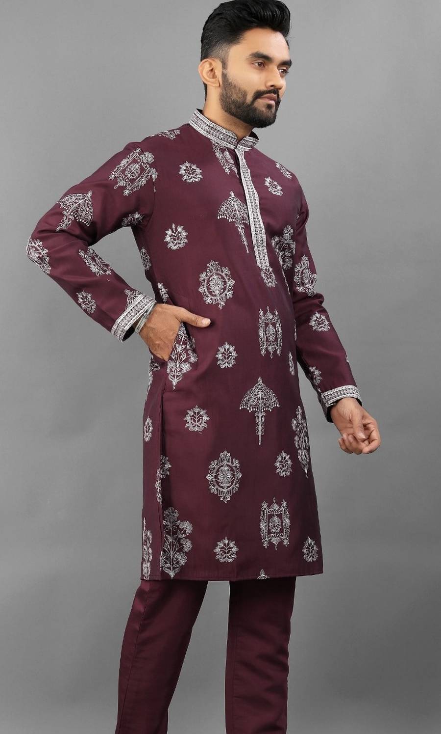 RICH LOOK RUSSIAN SILK EMBROIDERY WORK MEN'S KURTA PAYJAMA FESTIVE WEAR WHOLESALE PRICE ETHNIC GARMENT (7)