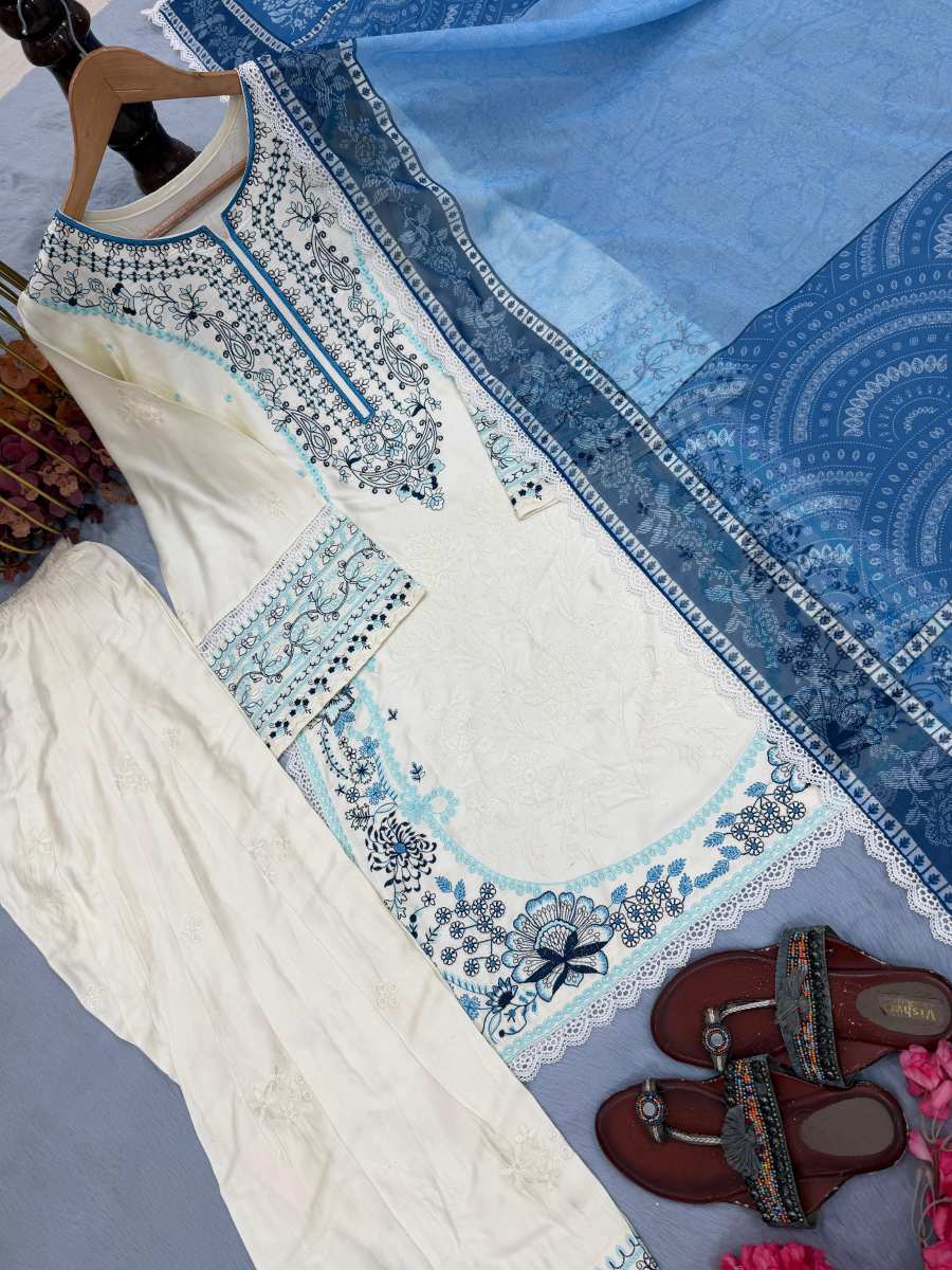 RICH LOOK SATIN RAYON EMBROIDERY WORK WITH FANCY GPU LACE BORDER WORK TOP PATIYALA WITH DUPATTA FESTIVE WEAR WHOLESALE PRICE ETHNIC GARMENT (1)