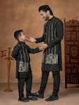 RICH LOOK SILK EMBROIDERY WORK FATHER SON ONLY KURTA SET BLACK