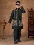 RICH LOOK SILK EMBROIDERY WORK KID'S ONLY KURTA BLACK