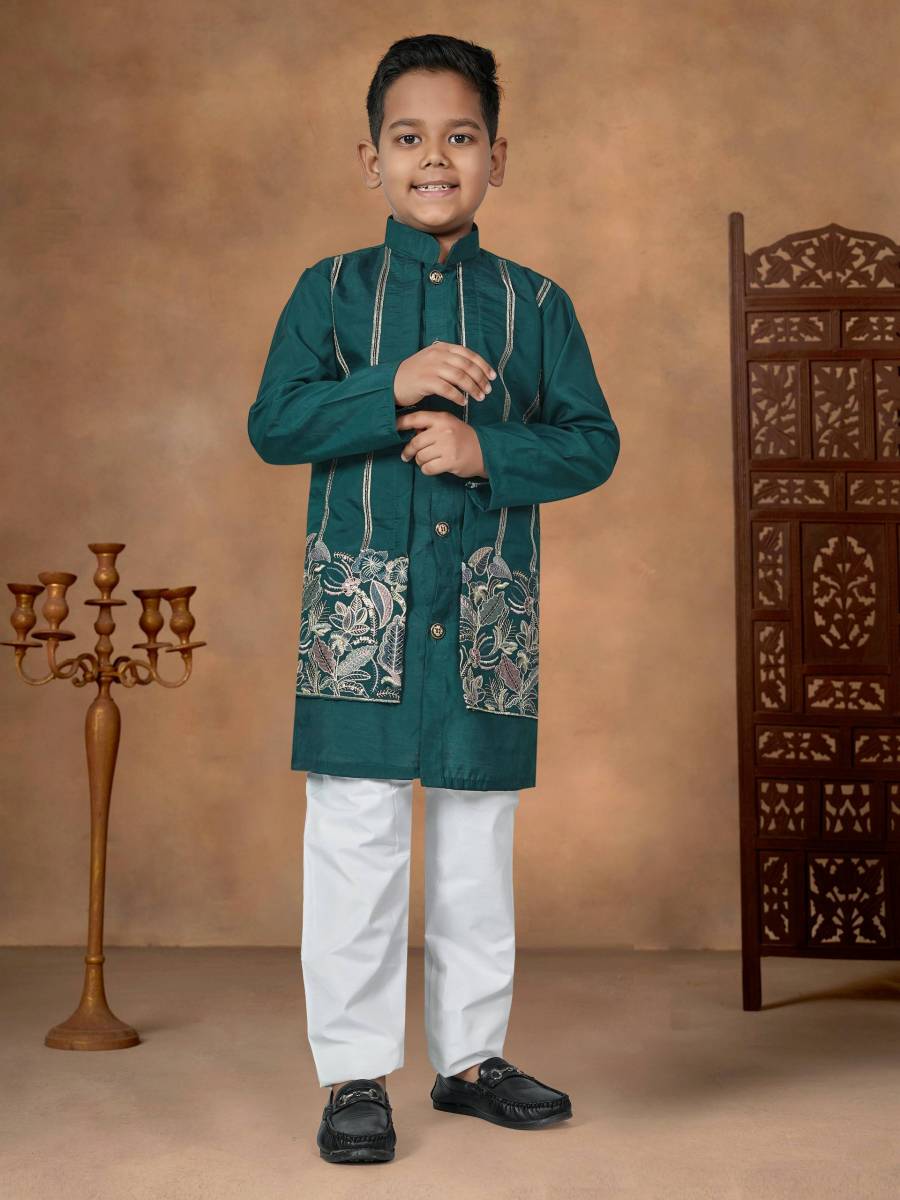 RICH LOOK SILK EMBROIDERY WORK KID'S ONLY KURTA FESTIVE WEAR WHOLESALE PRICE ETHNIC GARMENT (36)