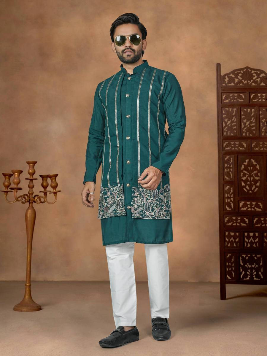 RICH LOOK SILK EMBROIDERY WORK MEN,S ONLY KURTA FESTIVE WEAR WHOLESALE PRICE ETHNIC GARMENT (19)