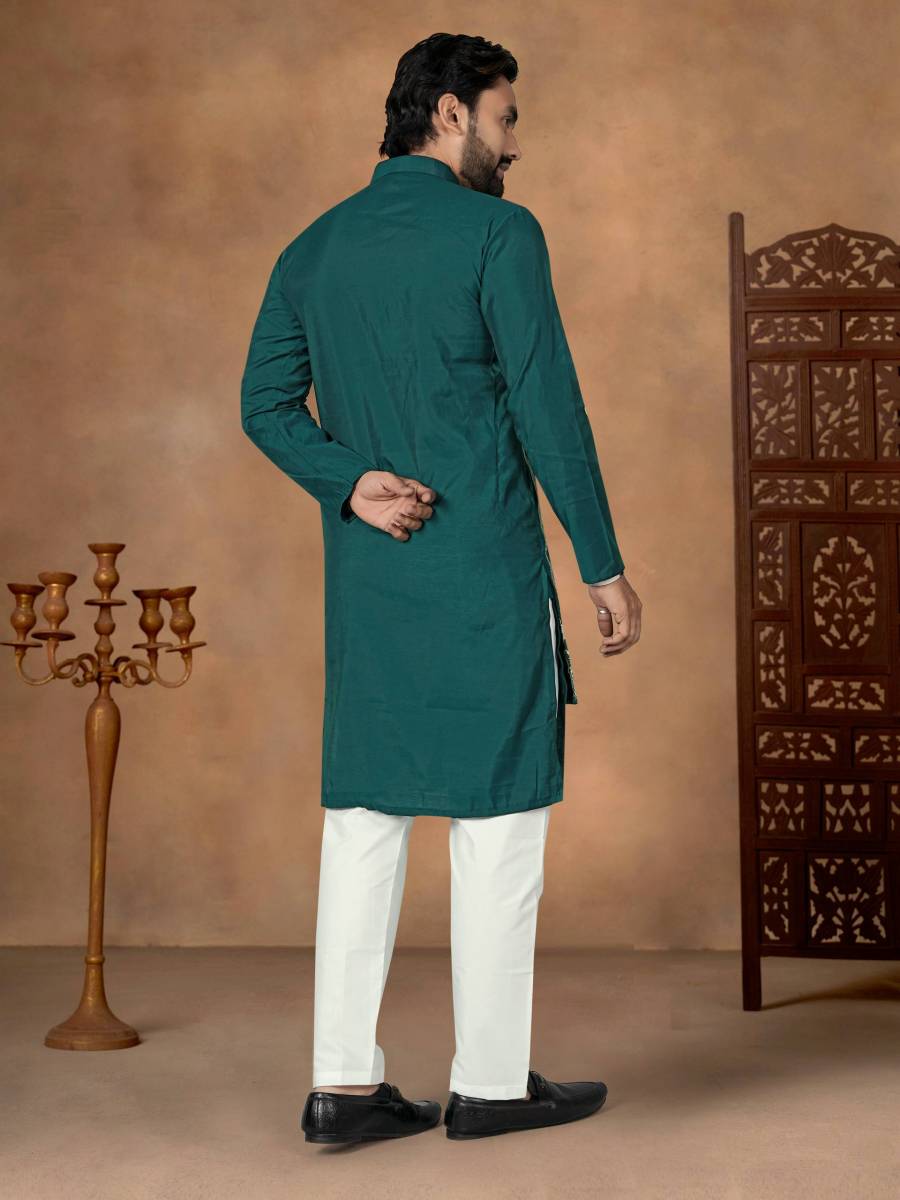 RICH LOOK SILK EMBROIDERY WORK MEN,S ONLY KURTA FESTIVE WEAR WHOLESALE PRICE ETHNIC GARMENT (20)