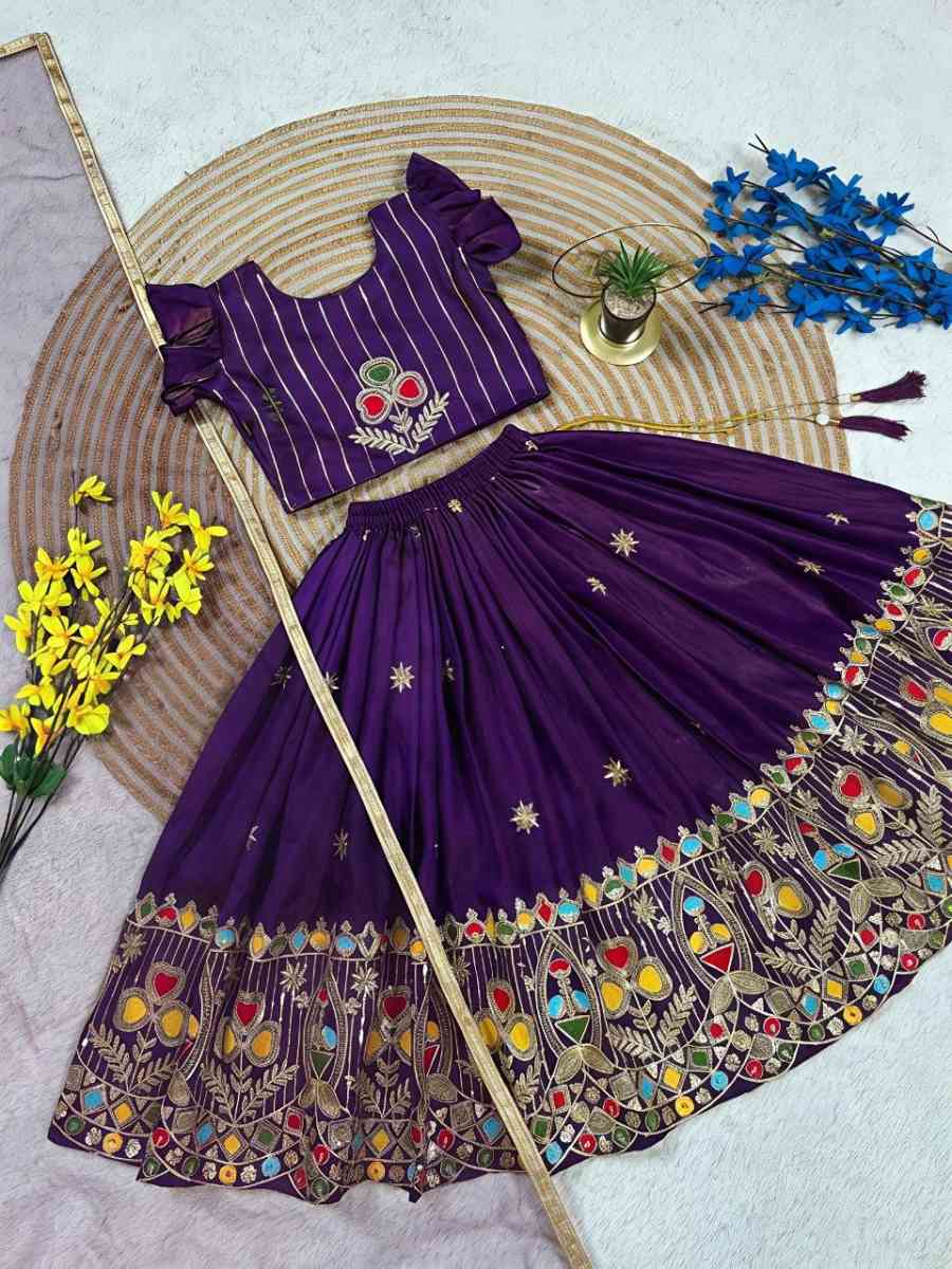 RICH LOOK SINDOOR SILK SEQUENCE EMBROIDERY WORK KID'S LEHENGA CHOLI WITH DUPATTA FESTIVE WEAR WHOLESALE PRICE ETHNIC GARMENT (12)