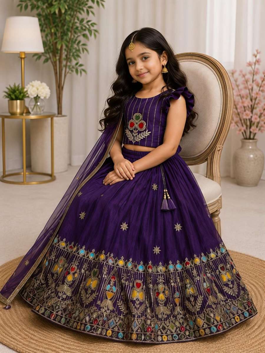 RICH LOOK SINDOOR SILK SEQUENCE EMBROIDERY WORK KID'S LEHENGA CHOLI WITH DUPATTA FESTIVE WEAR WHOLESALE PRICE ETHNIC GARMENT (2)