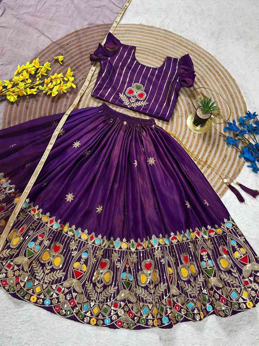 RICH LOOK SINDOOR SILK SEQUENCE EMBROIDERY WORK KID'S LEHENGA CHOLI WITH DUPATTA FESTIVE WEAR WHOLESALE PRICE ETHNIC GARMENT (5)
