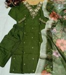RICH LOOK SLUB COTTON CUT PASTE EMBROIDERY WORK TOP BOTTOM WITH DUPATTA FESTIVE WEAR WHOLESALE PRICE ETHNIC GARMENT (7)