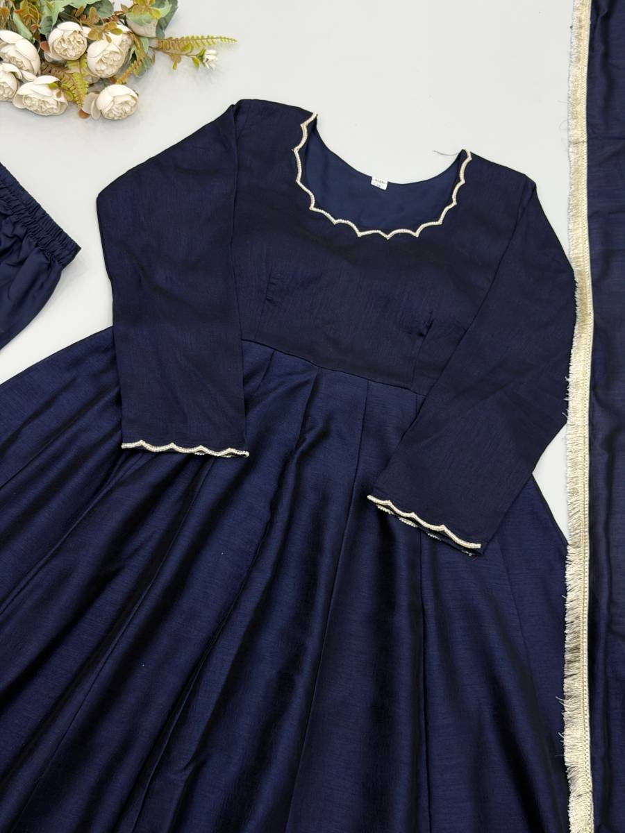 RICH LOOK VICHITRA SILK BEADS WORK GOWN BOTTOM WITH DUPATTA FESTIVE WEAR WHOLESALE PRICE ETHNIC GARMENT (11)