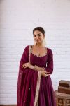 RICH LOOK VICHITRA SILK BEADS WORK GOWN BOTTOM WITH DUPATTA FESTIVE WEAR WHOLESALE PRICE ETHNIC GARMENT (12)
