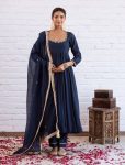 RICH LOOK VICHITRA SILK BEADS WORK GOWN BOTTOM WITH DUPATTA NAVY BLUE