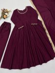 RICH LOOK VICHITRA SILK BEADS WORK GOWN BOTTOM WITH DUPATTA FESTIVE WEAR WHOLESALE PRICE ETHNIC GARMENT (12)