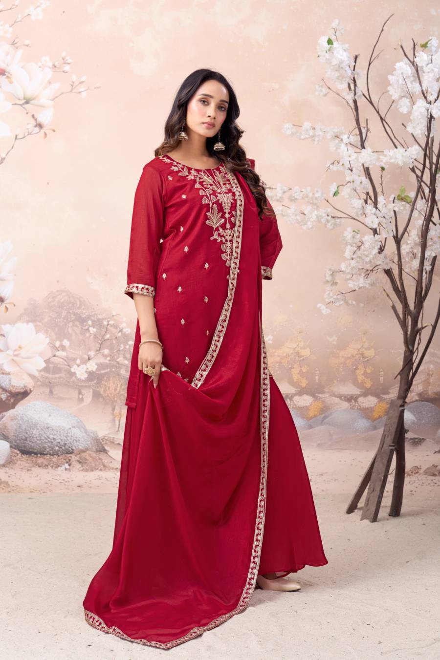 RICH LOOK VICHITRA SILK EMBROIDERY SEQUENCE COADING WORK TOP PALAZZO WITH DUPATTA FESTIVE WEAR WHOLESALE PRICE ETHNIC GARMENT (11)