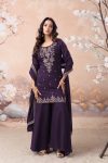 RICH LOOK VICHITRA SILK EMBROIDERY SEQUENCE COADING WORK TOP PALAZZO WITH DUPATTA PURPLE