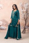 RICH LOOK VICHITRA SILK EMBROIDERY SEQUENCE COADING WORK TOP PALAZZO WITH DUPATTA FESTIVE WEAR WHOLESALE PRICE ETHNIC GARMENT (18)