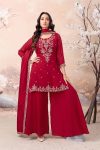 RICH LOOK VICHITRA SILK EMBROIDERY SEQUENCE COADING WORK TOP PALAZZO WITH DUPATTA FESTIVE WEAR WHOLESALE PRICE ETHNIC GARMENT (6)