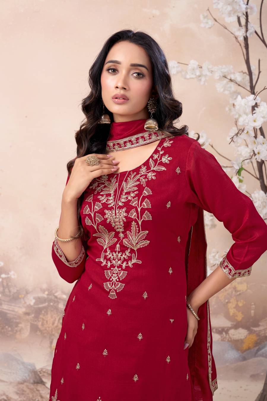 RICH LOOK VICHITRA SILK EMBROIDERY SEQUENCE COADING WORK TOP PALAZZO WITH DUPATTA FESTIVE WEAR WHOLESALE PRICE ETHNIC GARMENT (9)