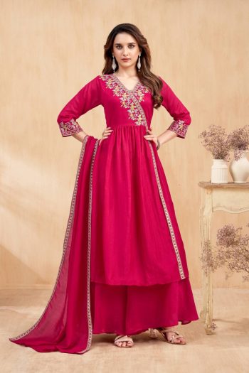RICH LOOK VICHITRA SILK EMBROIDERY, SEQUENCE & CODING WORK TOP PALAZZO WITH DUPATTA RANI