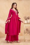 RICH LOOK VICHITRA SILK EMBROIDERY, SEQUENCE & CODING WORK TOP PALAZZO WITH DUPATTA FESTIVE WEAR WHOLESALE PRICE ETHNIC GARMENT (12)