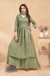 RICH LOOK VICHITRA SILK EMBROIDERY, SEQUENCE & CODING WORK TOP PALAZZO WITH DUPATTA PISTA