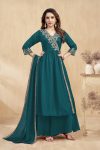RICH LOOK VICHITRA SILK EMBROIDERY, SEQUENCE & CODING WORK TOP PALAZZO WITH DUPATTA TEAL