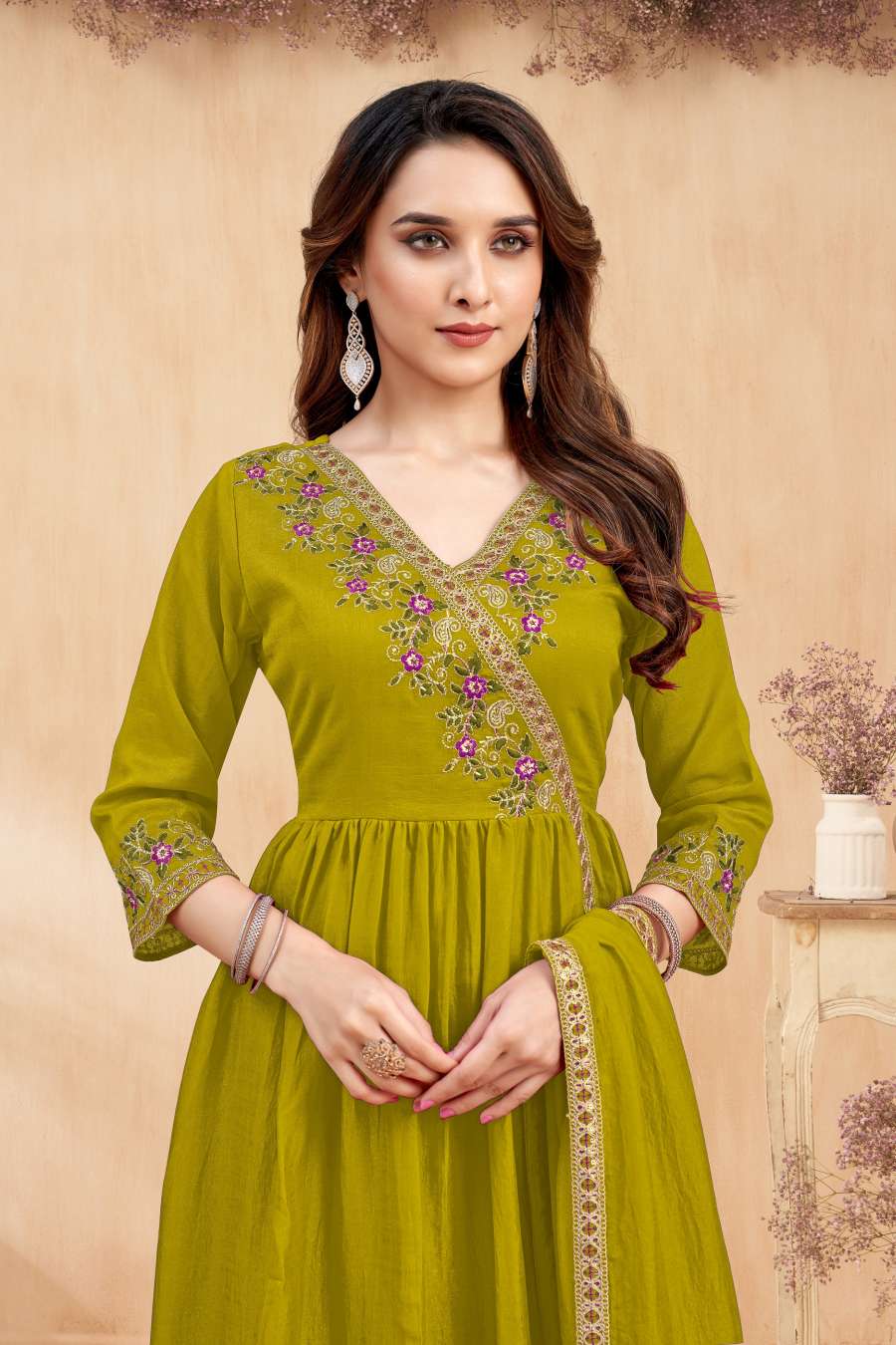 RICH LOOK VICHITRA SILK EMBROIDERY, SEQUENCE & CODING WORK TOP PALAZZO WITH DUPATTA FESTIVE WEAR WHOLESALE PRICE ETHNIC GARMENT (30)