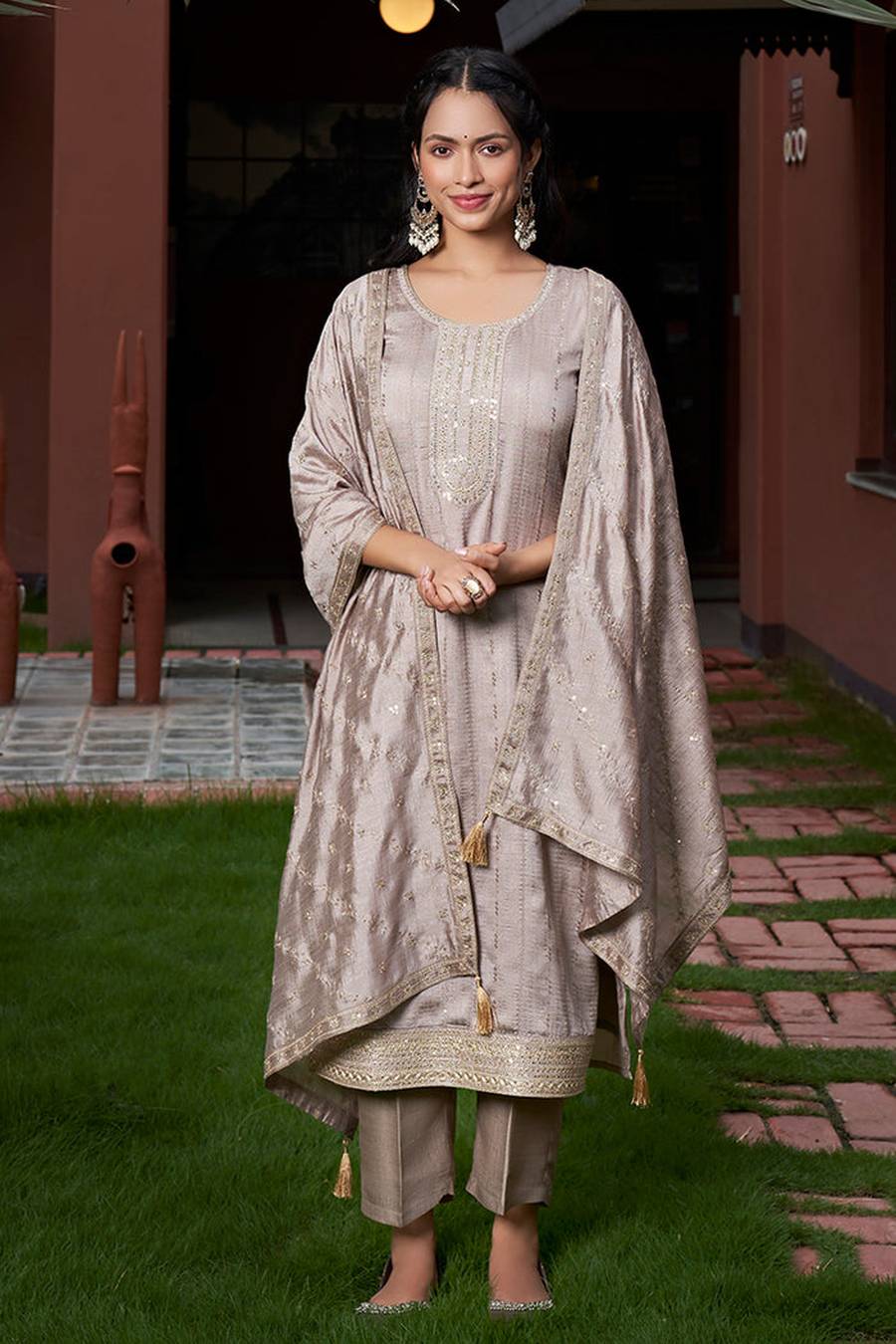 RICH LOOK VICHITRA SILK EMBROIDERY WORK TOP BOTTOM WITH DUPATTA FESTIVE WEAR WHOLESALE PRICE ETHNIC GARMENT (2)