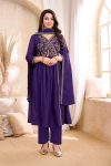 RICH LOOK VICITRA SILK EMBROIDERY, SEQUENCE & CODING WORK TOP BOTTOM WITH DUPATTA PURPLE