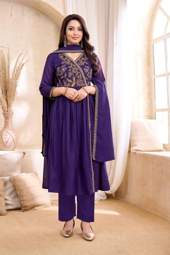 RICH LOOK VICITRA SILK EMBROIDERY, SEQUENCE & CODING WORK TOP BOTTOM WITH DUPATTA PURPLE